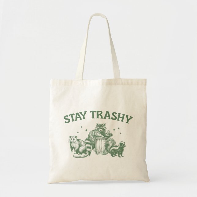 "Stanna i Trashy" Funny Raccoon Tygkasse (Framsidan)