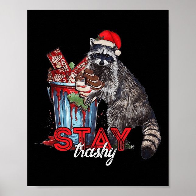 Stanna i Trashy jul Raccoon Julafton Sopor Panda R Poster (Framsidan)