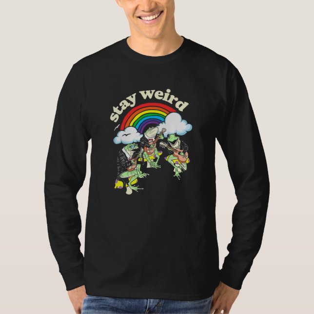 Stanna Konstig! Cute Frogs Guitar Banjo & Rainbow  T Shirt (Framsida)