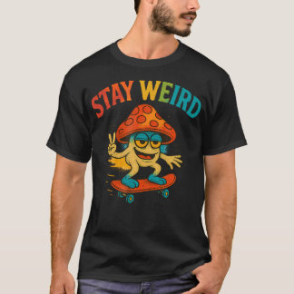 Stanna Konstig Svamp Skateboard Rolig Retro T Shirt