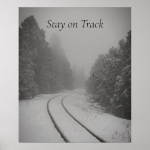 Stanna kvar på Track Winter Skogen Railroad Photo Poster