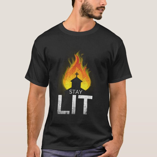 Stanna kvar vid ockult Burning Church Satanic Witc T Shirt (Framsida)