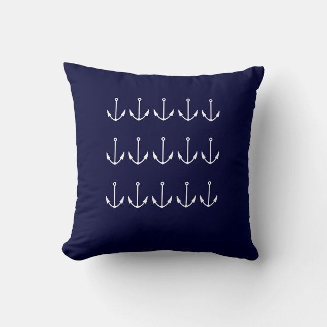 Stanna lugn och segla på WHITE på NAVY BLUE PILLOW Kudde (Framsida)