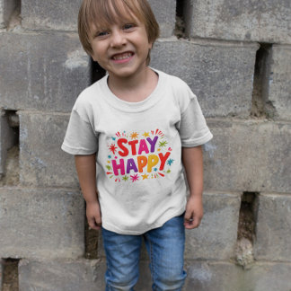 Stanna Lycklig - håll Lycklig färgstark text T Shirt