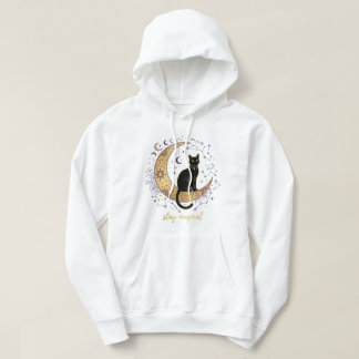 Stanna Magisk Svart Katt Måne Celestial Häxlik Hoodie