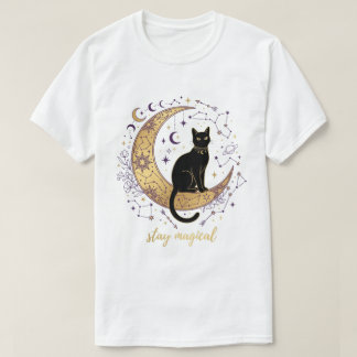 Stanna Magisk Svart Katt Måne Celestial Häxlik T Shirt