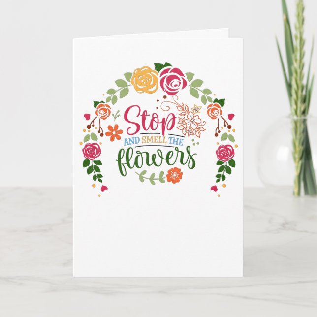 Stanna och Lukta på Blommor Kort (Framsida)