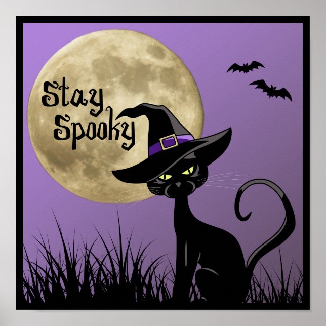 Stanna på Poster för Spooky Halloween Witchy Cat (Framsidan)