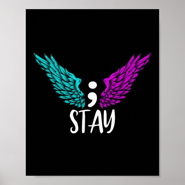 Stanna på Semiolon Suicide Awareness Mental Health Poster (Framsidan)