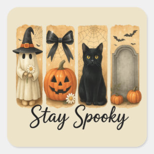 "Stanna på spaj" Halloween-penselpenselkatt Fyrkantigt Klistermärke
