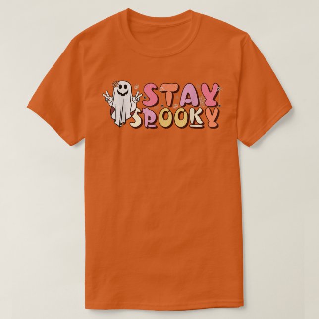Stanna på Spooky Cute Ghost Funny Halloween Costum T Shirt (Design framsida)