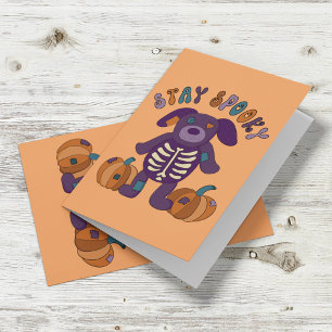 Stanna på Spooky Cute Skeleton Hund Halloween Kort
