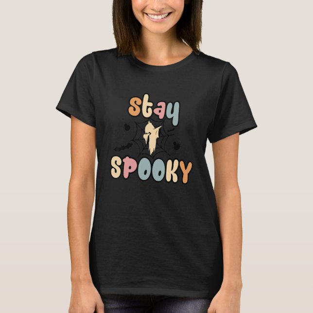 Stanna på Spooky Dabbing Halloween Ghost på Spider T Shirt (Framsida)