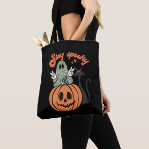 Stanna på Spooky Ghost Black Black Halloween Tygkasse