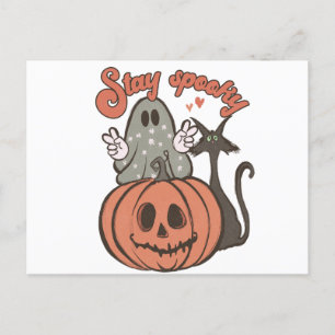 Stanna på Spooky Ghost Black Cat Halloween Helg Vykort