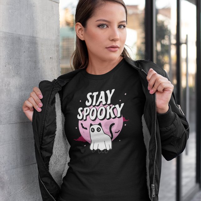 Stanna på Spooky Ghost Cat T Shirt (Skapare uppladdad)