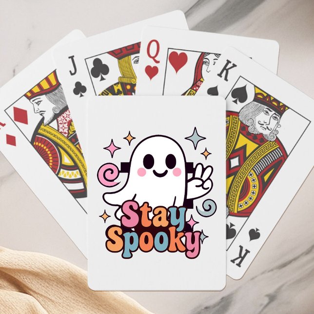 Stanna på Spooky Groovy Ghost Retro Pastel Hallowe Casinokort (Celebrate Halloween season in style with this groovy ghost stay spooky design.)
