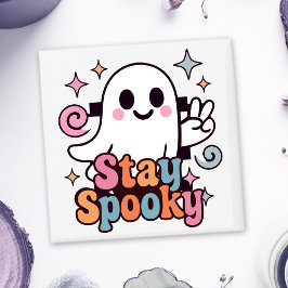 Stanna på Spooky Groovy Ghost Retro Pastel Hallowe Magnet