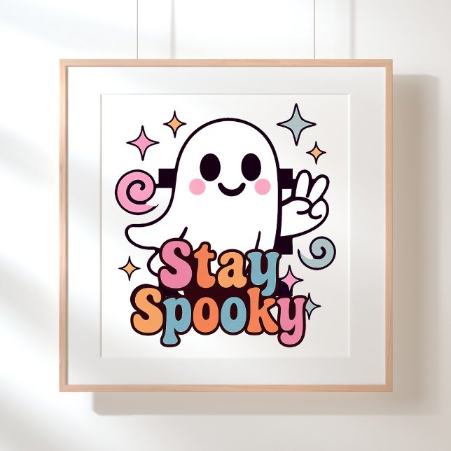 Stanna på Spooky Groovy Ghost Retro Pastel Hallowe Poster (Celebrate Halloween season in style with this groovy ghost stay spooky design.)