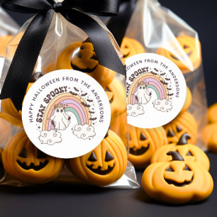 Stanna på Spooky Halloween Groovy Treat Bag Sticke Runt Klistermärke