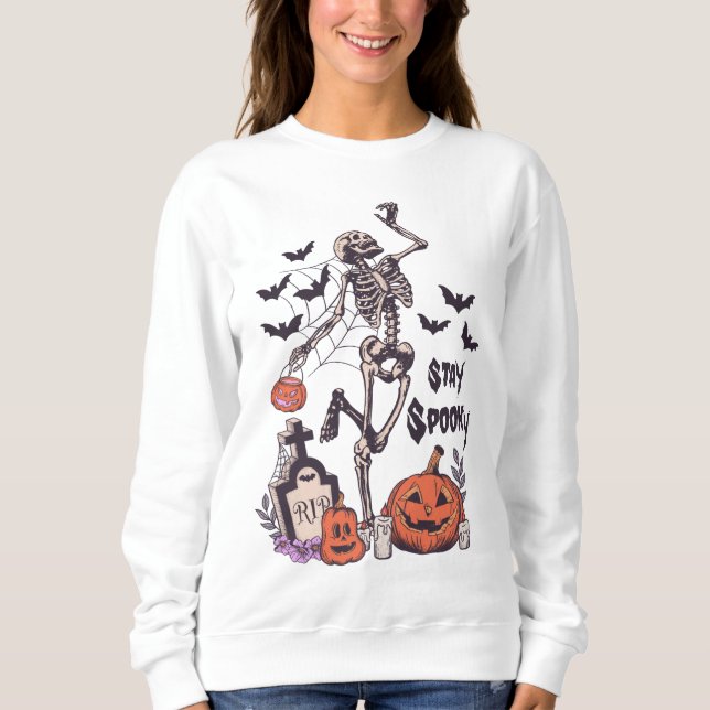 Stanna på Spooky Halloween Skeleton Spider Fladder T Shirt (Framsida)