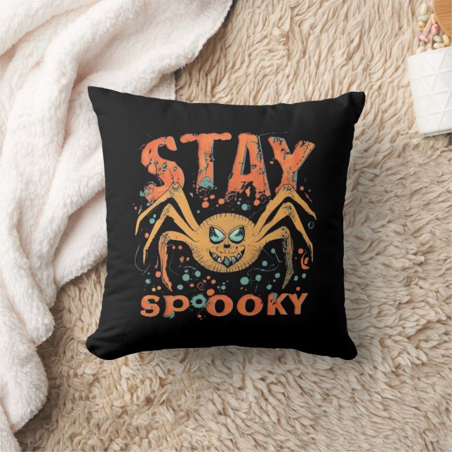 Stanna på Spooky Halloween Spider Kudde (Filt)
