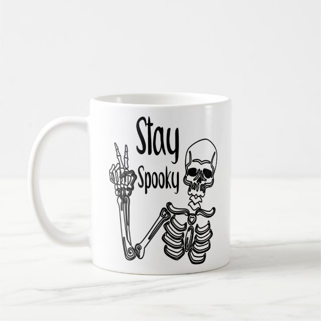 Stanna på Spooky Skeleton Fredstecken Hand Manar W Kaffemugg (Vänster)