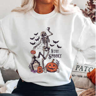Stanna på Spooky Skeleton och Pumpkin T Shirt