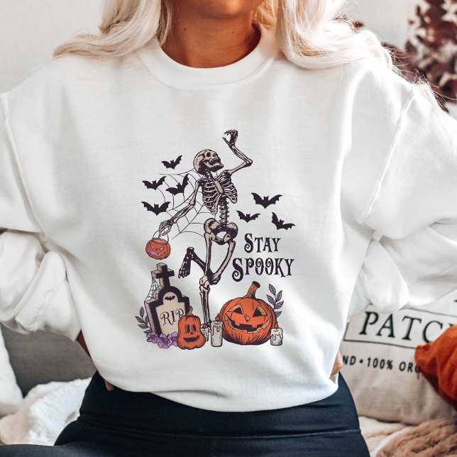 Stanna på Spooky Skeleton och Pumpkin T Shirt (Skapare uppladdad)