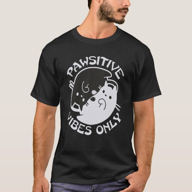 Stanna PAWSITIVE VIBES ENBART Cat Yin Yang Namaste T Shirt (Framsida)