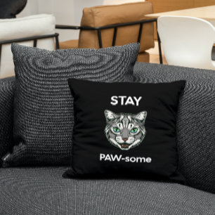 Stanna pawsome pun Black cat Kudde