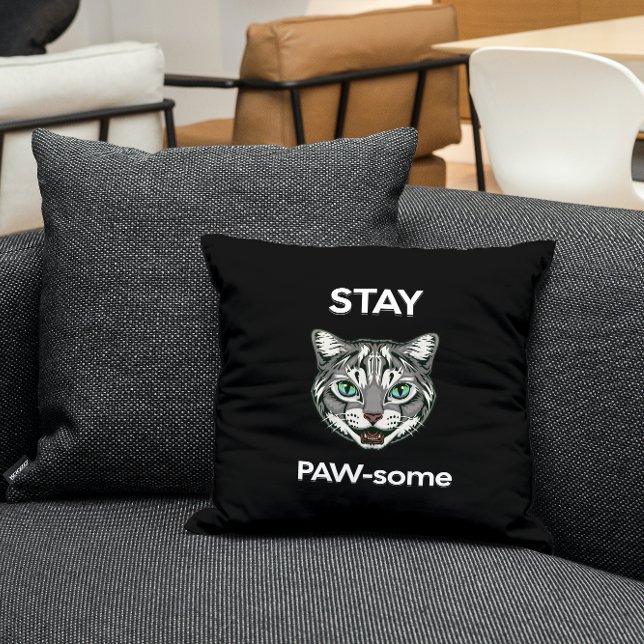 Stanna pawsome pun Black cat Kudde (Skapare uppladdad)