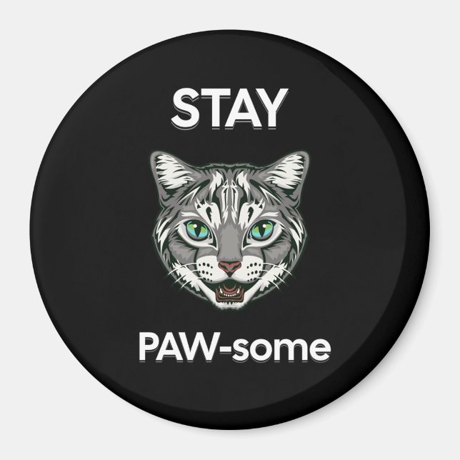 Stanna pawsome pun Black cat Magnet (Framsidan)