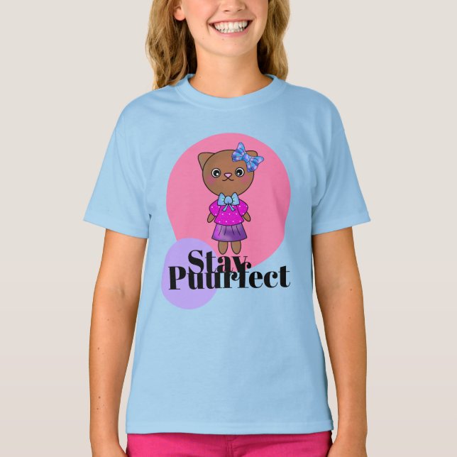 Stanna Perfekt Cute Kattunge med Söt Bow T Shirt (Framsida)