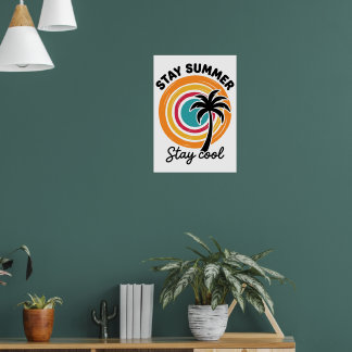 Stanna sommaren Stanna sval Retro Palmträd Solnedg Poster