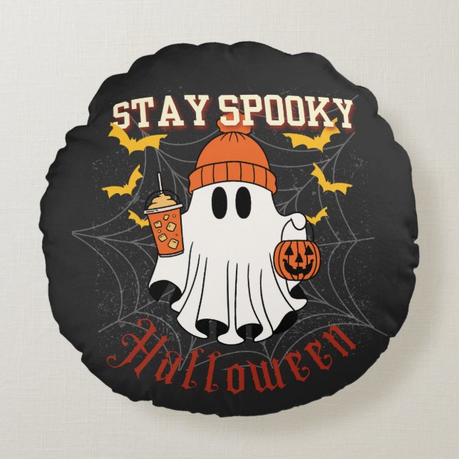 Stanna Spöklik Anden Halloween Rund Kudde (Framsidan)