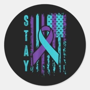 Stanna _ Teal& Lila Ribbon USA flagga _ Suicid Runt Klistermärke