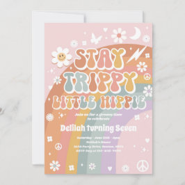 Stanna Trippy Little Hippie Groovy Rainbow Birthda Inbjudningar