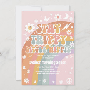 Stanna Trippy Little Hippie Groovy Rainbow Birthda Inbjudningar