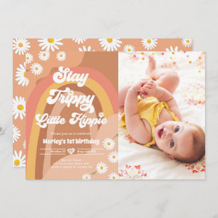 Stanna Trippy Little Hippie Retro Daisy Birthday I Inbjudningar
