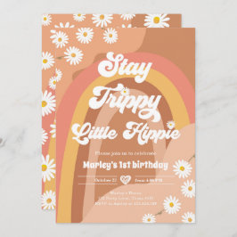 Stanna trippy Little Hippie Retro Daisy Birthday Inbjudningar