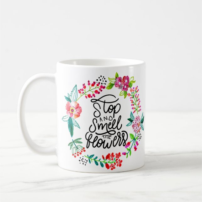 Stanna upp och lukta på rosorna  kaffemugg (Vänster)