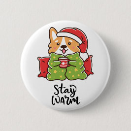 Stanna varm jul Corgi Santa Hat Helgdag Knapp