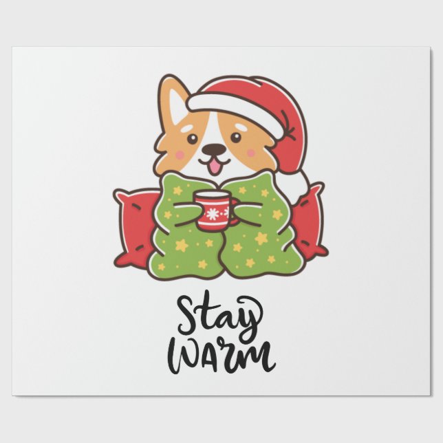Stanna varm jul Corgi Santa Hat Helgdag Presentpapper (Platt)