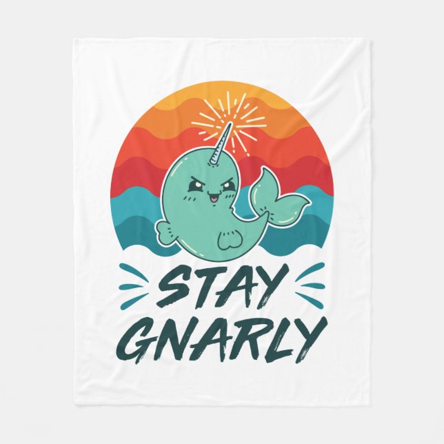 Stanna vid Gnarly Cute Narwhal Narwhals Älskare Fleecefilt (Framsidan)