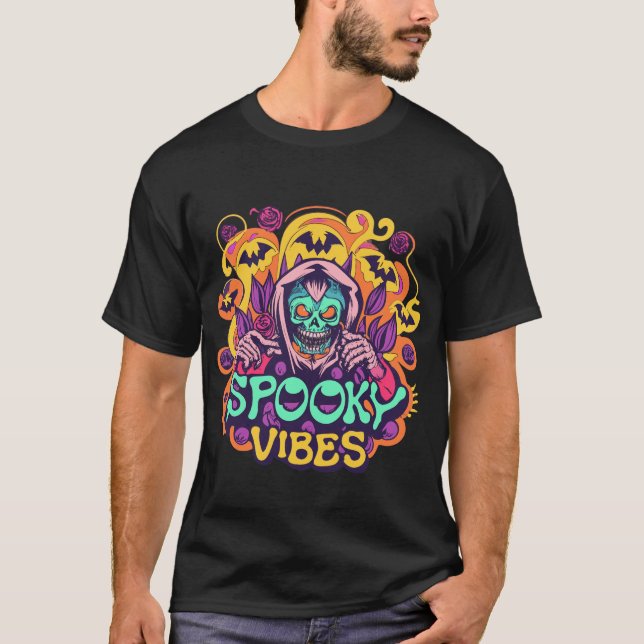 Stanna vid Spooky Vibes - Groovy Ghost T Shirt (Framsida)