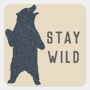 Stanna Vild Bear Silhouette Fyrkantigt Klistermärke