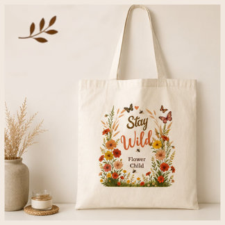 Stanna Vild Blomma Barn Boho Blommig Canvas Tygkasse