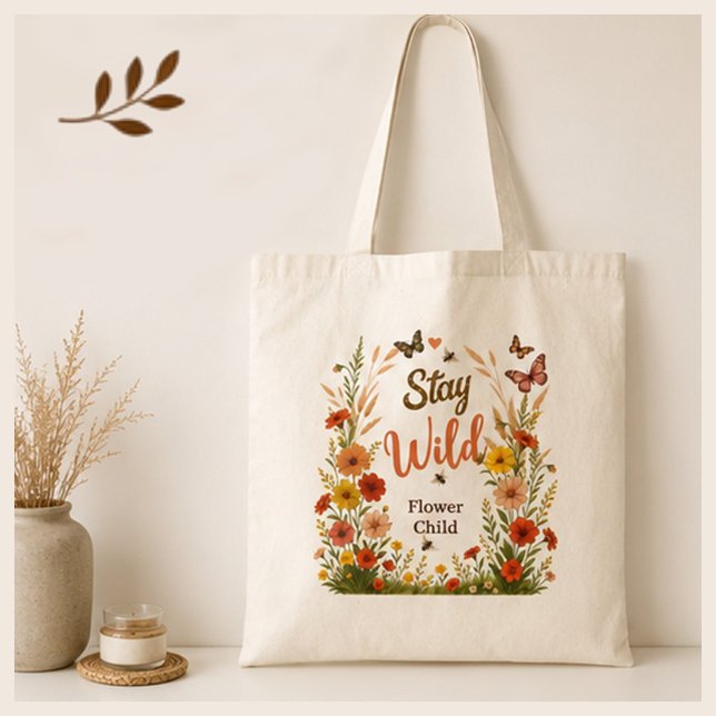 Stanna Vild Blomma Barn Boho Blommig Canvas Tygkasse (Skapare uppladdad)