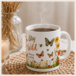 Stanna Vild Blomma Barn Boho Blommor och Bin Kaffemugg